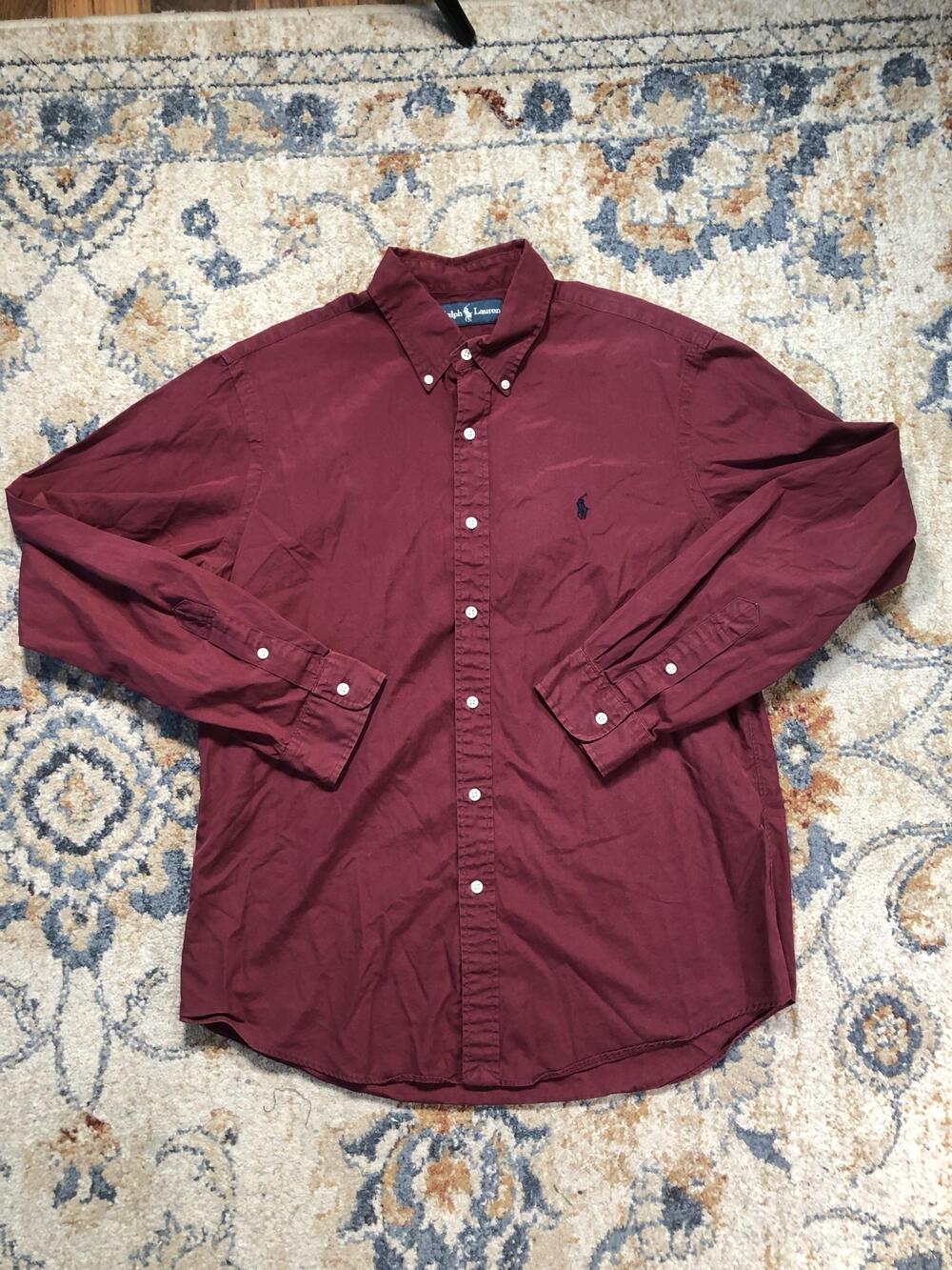 Ralph Lauren Shirt Mens L Red Solid Long Sleeve Button Down Pony Logo Casual